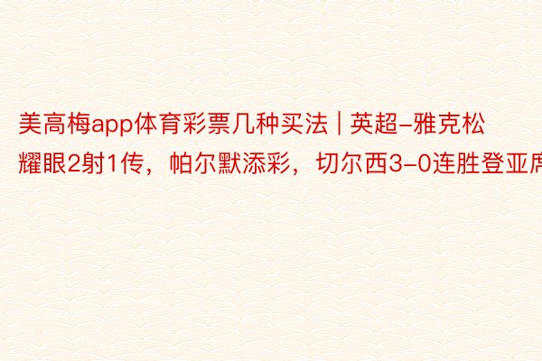 美高梅app体育彩票几种买法 | 英超-雅克松耀眼2射1传，帕尔默添彩，切尔西3-0连胜登亚席