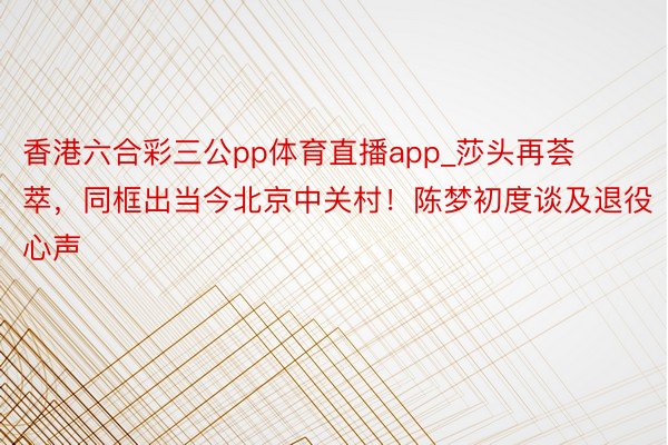 香港六合彩三公pp体育直播app_莎头再荟萃，同框出当今北京中关村！陈梦初度谈及退役心声